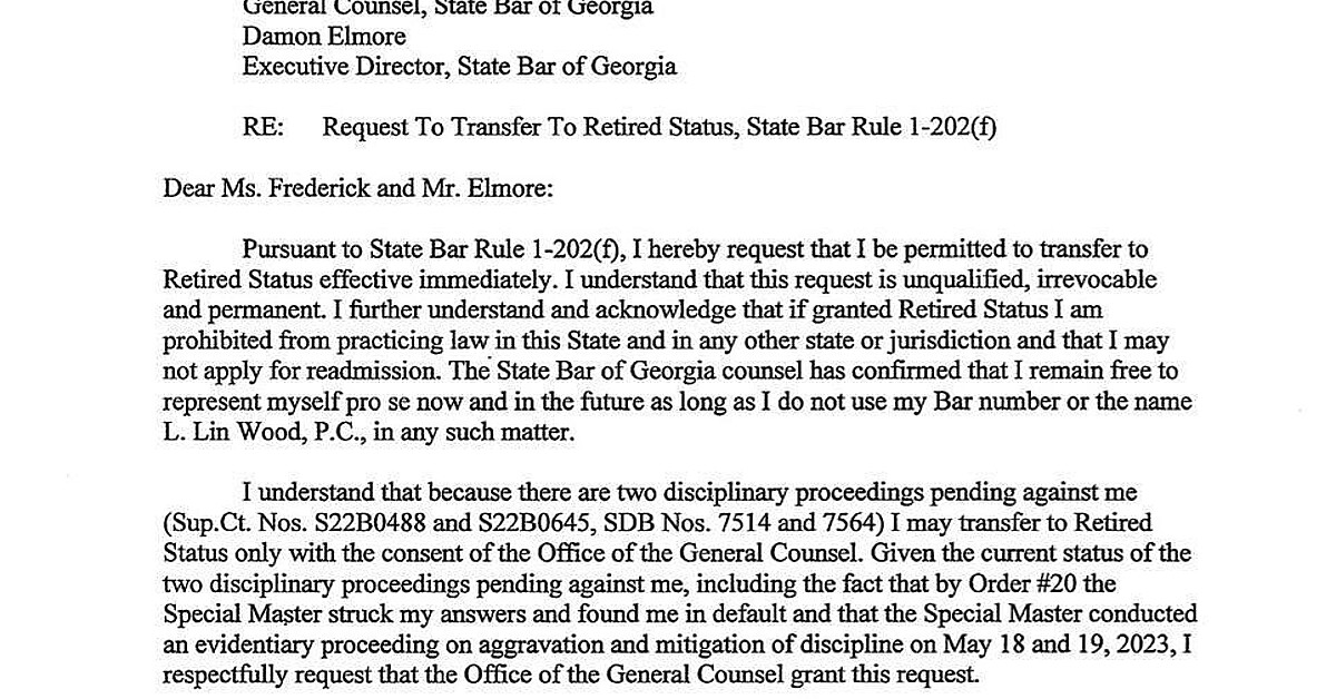 Letter published on Twitter says attorney L. Lin Wood requesting